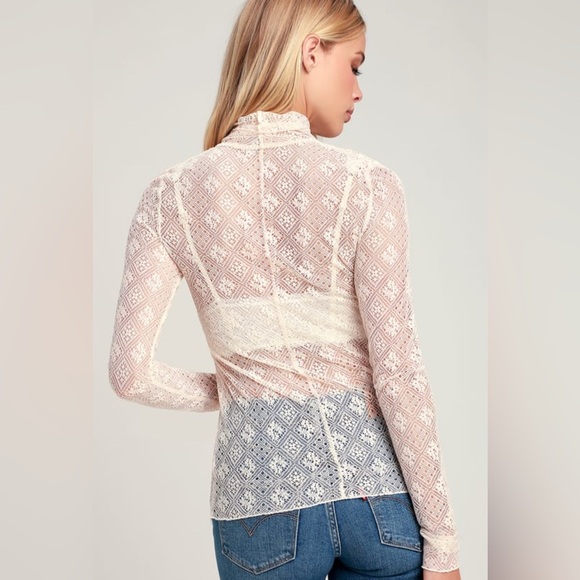 FREE PEOPLE Sweet Memories Ivory Sheer Lace Turtleneck Top - Picture 2 of 8